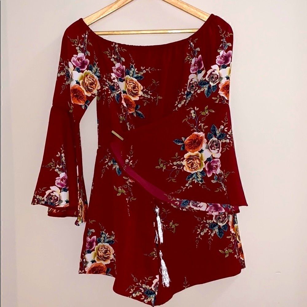 Haute Rogue Red Wine Floral Romper